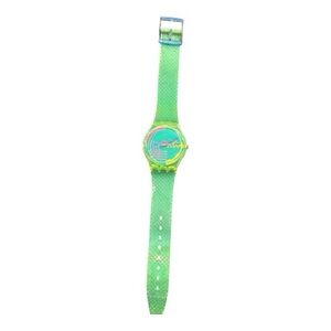 Vintage Swatch Men’s Honor Ride Green and Yellow Watch 1990 Unisex Y2K